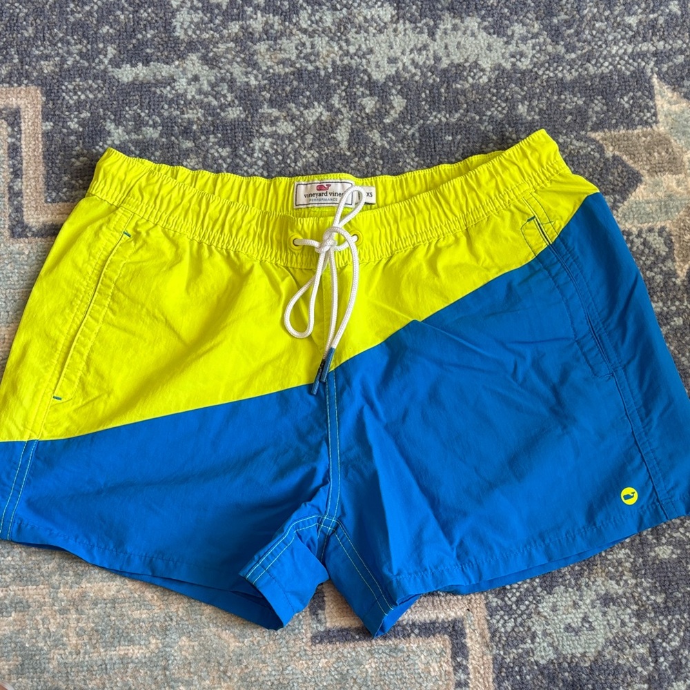 Vineyard Vines Yellow and Blue Diagonal Swim Shorts